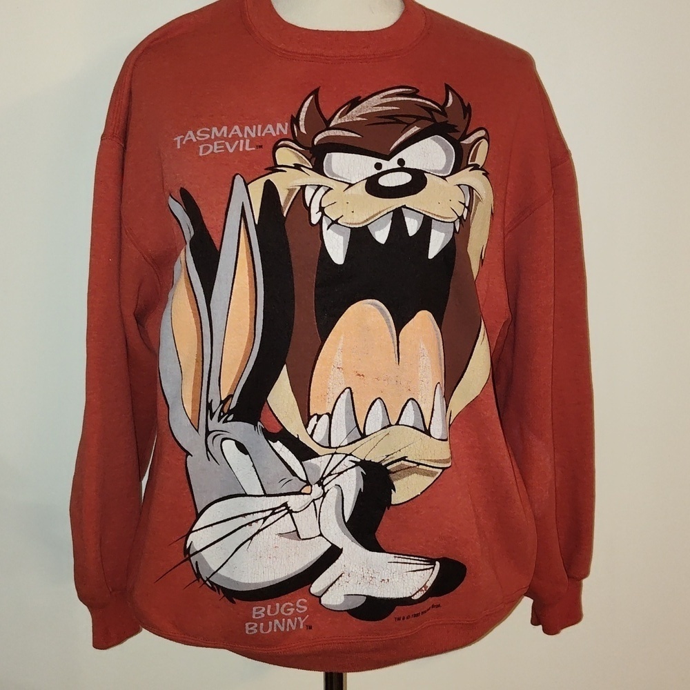 Vintage Looney Tunes Taz and Bugs Bunny Red Sweatshirt Large 1993 sweatshirt